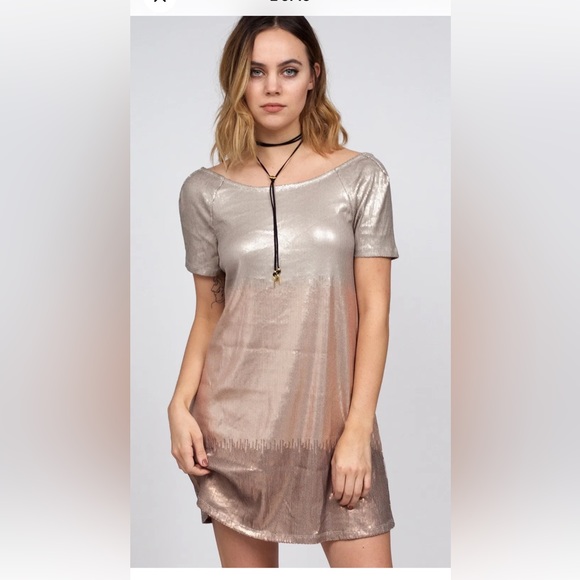 SOLD****FREE PEOPLE METALLIC DRENCHED SEQUIN MINI DRESS ROSEGOLD COMBO - Picture 3 of 13